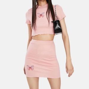 Pink Butterfly Skirt Set